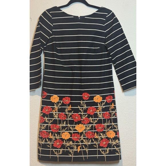 Lands' End Size 2P White Striped Black Ponte Knit 3/4-Sleeve Dress Floral - Picture 1 of 4